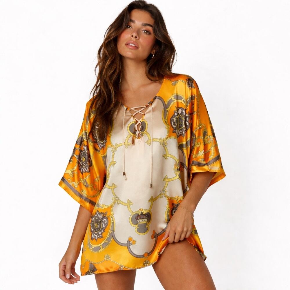 JB by JULIE BROWN Silk Top or Dress Size S Oversized fits Large Colorful NWOT - Picture 2 of 13